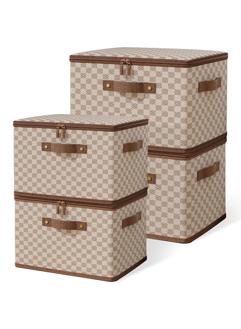 4 صناديق تخزين مع أغطية (8 لتر و 25 لتر)، منظم ملابس قابل للطي مع مقابض، صناديق تخزين قابلة للغسل مع سحابات، منظم خزانة ملابس كبير السعة للملابس والألعاب والإكسسوارات، منظمات خزانة قابلة لإعادة الاستخدام وصناديق تخزين موفرة للمساحة - Image 1